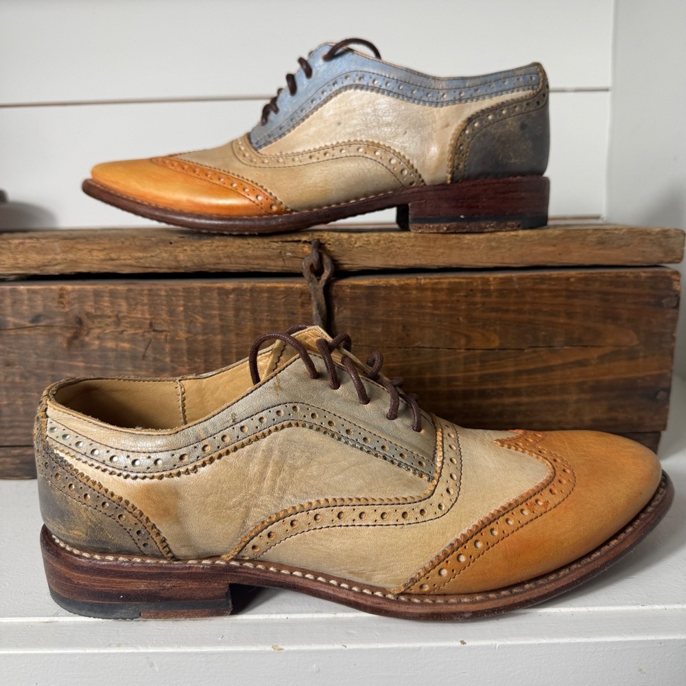 Bed Stu Rose Oxfords Women 8.5 Color Wingtip Leather Distressed Goodyear Welt